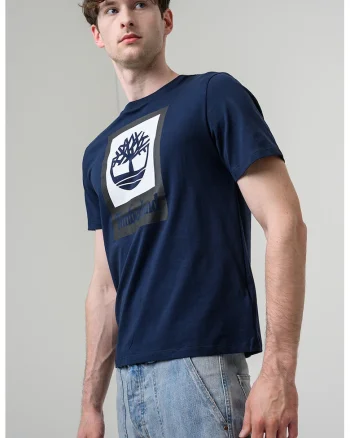 Tricou de bumbac cu imprimeu logo, Bleumarin