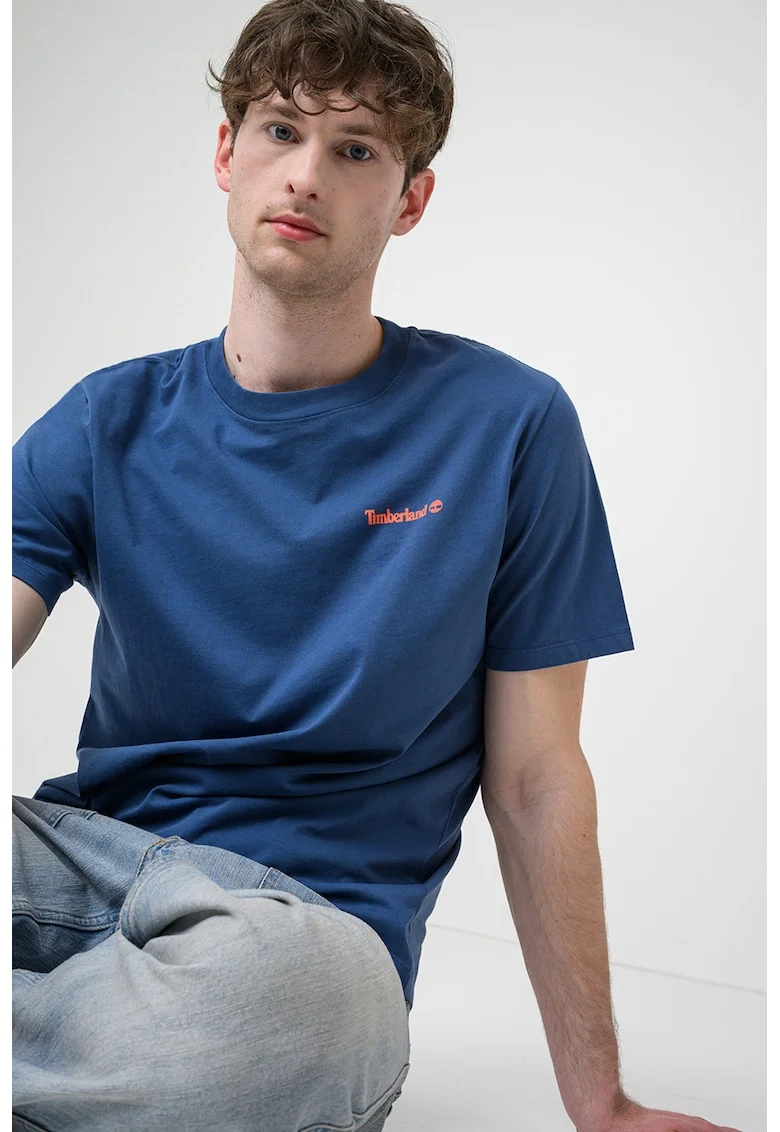 Tricou din bumbac cu aplicatii cu imprimeu, Bleumarin