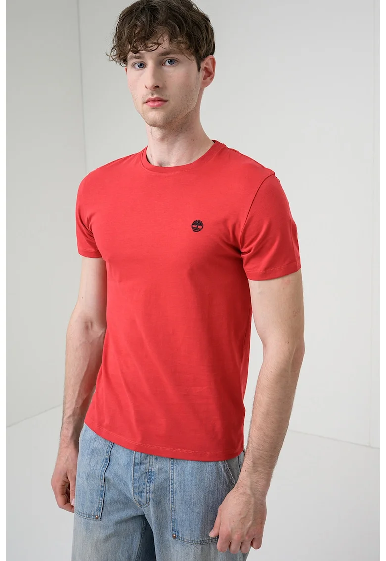 Tricou cu decolteu la baza gatului si logo Oyster River, Rosu