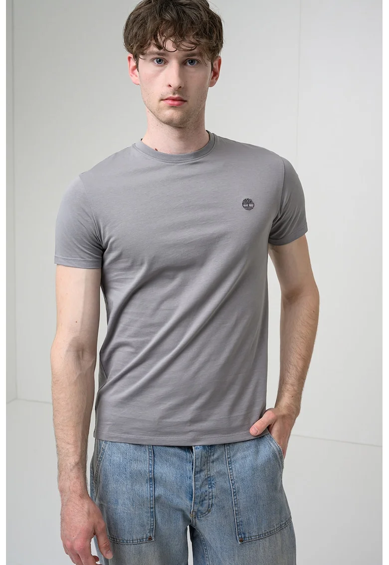 Tricou cu decolteu la baza gatului si logo Oyster River, Gri