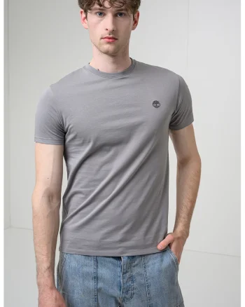 Tricou cu decolteu la baza gatului si logo Oyster River, Gri
