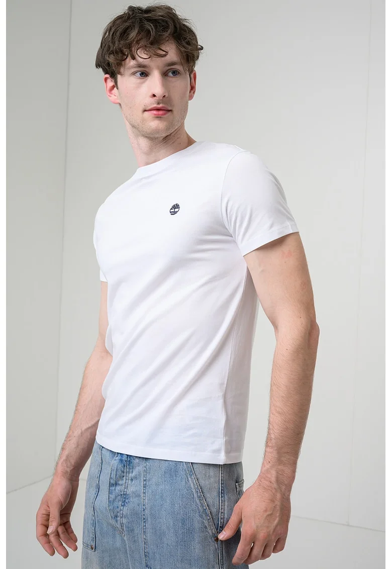 Tricou cu decolteu la baza gatului si logo Oyster River, Alb