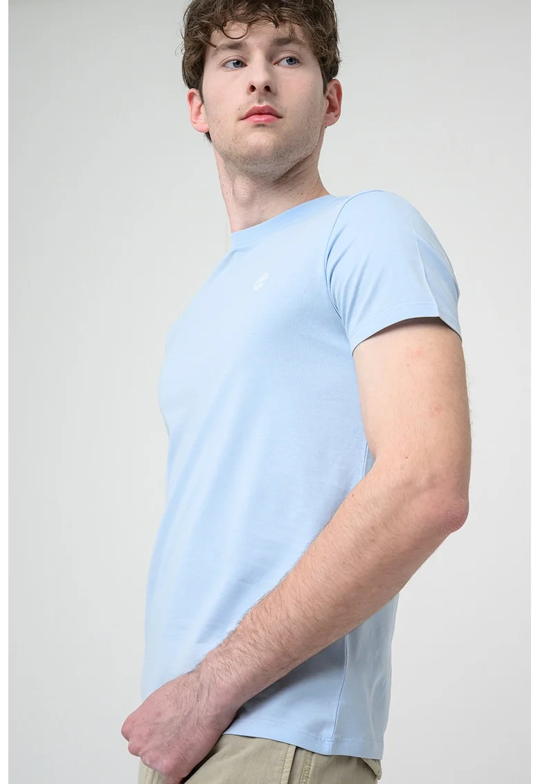 Tricou cu decolteu la baza gatului si logo Oyster River, Albastru azur