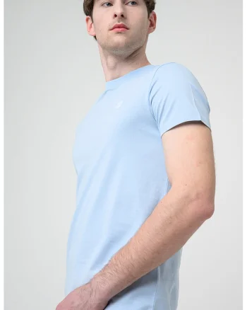 Tricou cu decolteu la baza gatului si logo Oyster River, Albastru azur
