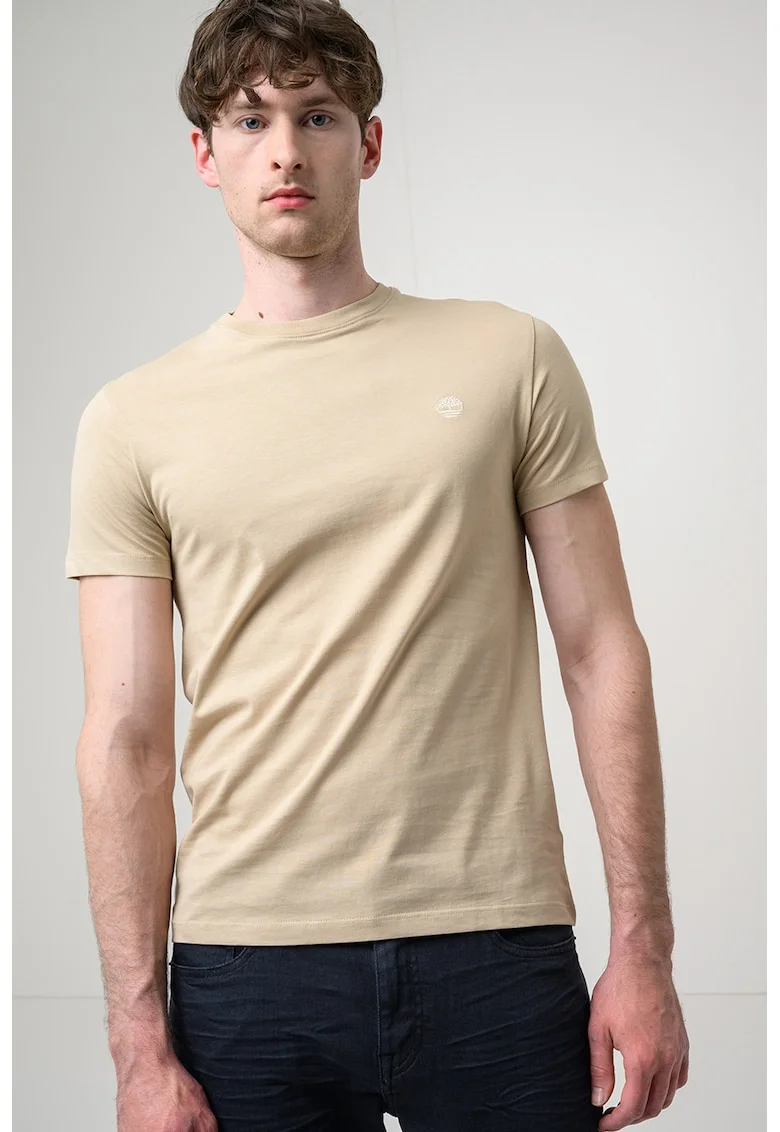 Tricou cu decolteu la baza gatului si logo Oyster River, Bej
