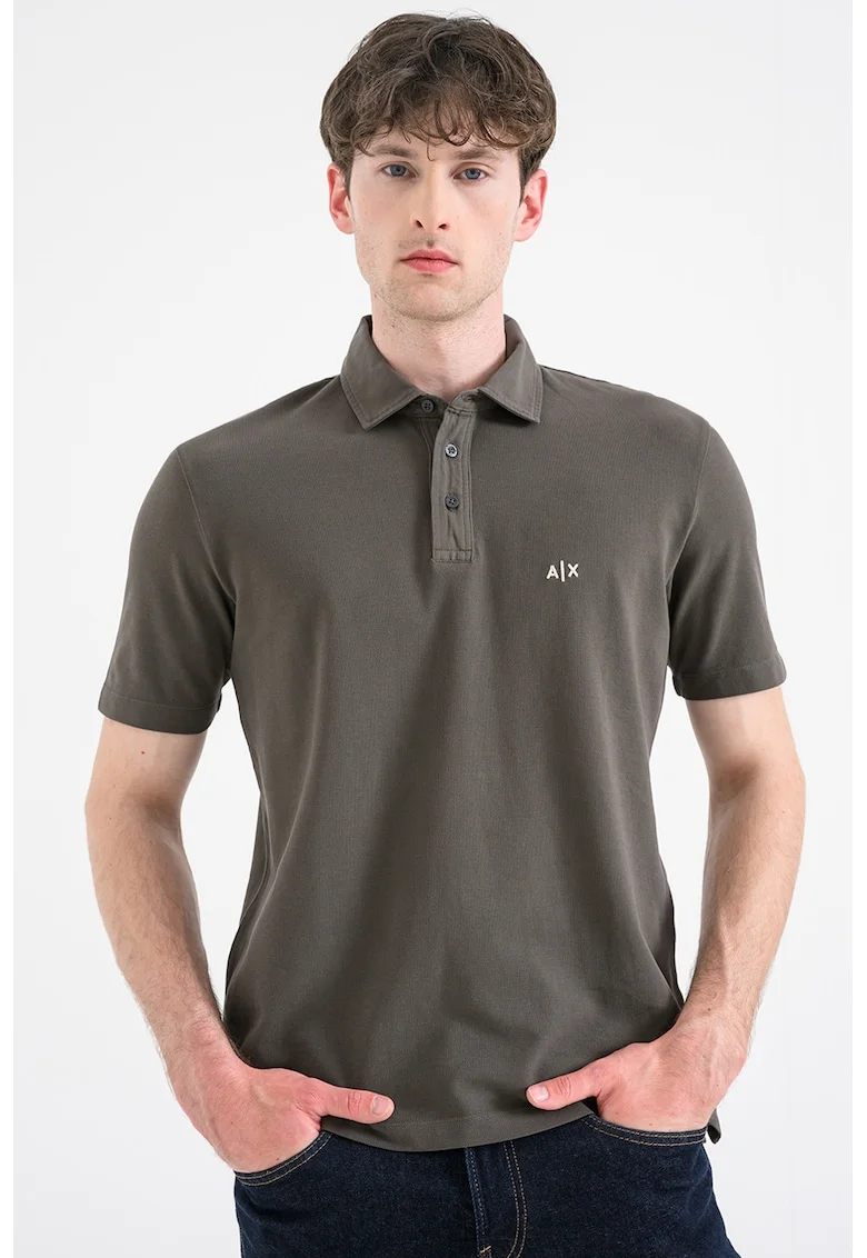 Tricou polo cu detaliu logo, Verde padure