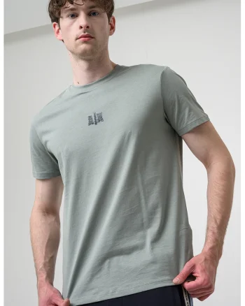 Tricou cu decolteu la baza gatului si model monograma, Verde deschis
