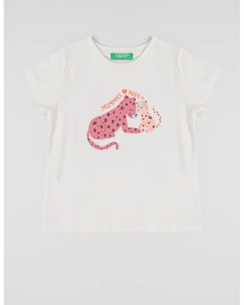 Tricou cu decolteu la baza gatului si model grafic, Roz/Crem