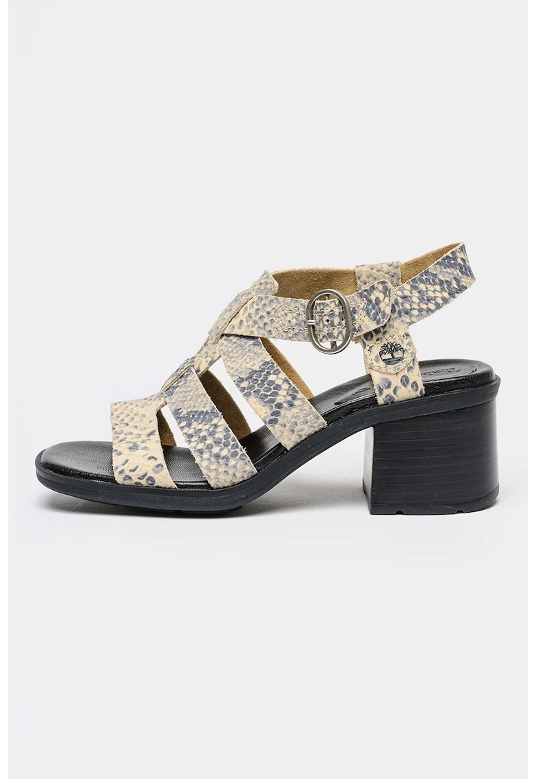Sandale fisherman din piele cu model animal print, Alb fildes/Albastru inchis