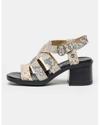 Sandale fisherman din piele cu model animal print, Alb fildes/Albastru inchis