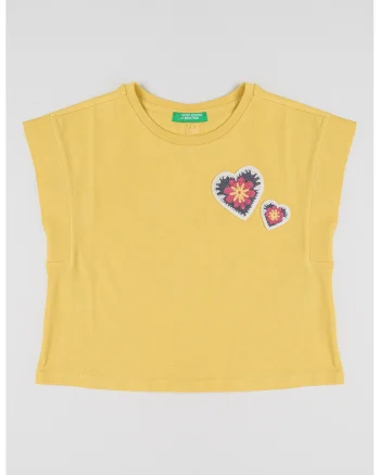 Tricou din bumbac cu model cu inima, Galben sofran