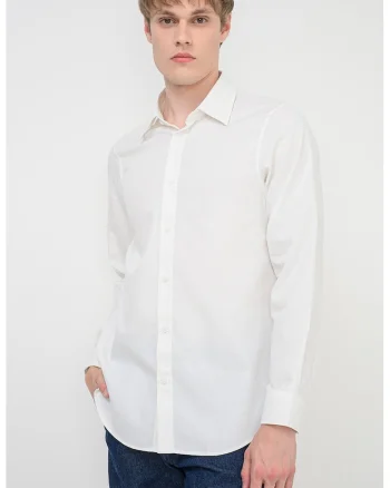 Camasa din amestec de bumbac cu model uni, Alb murdar