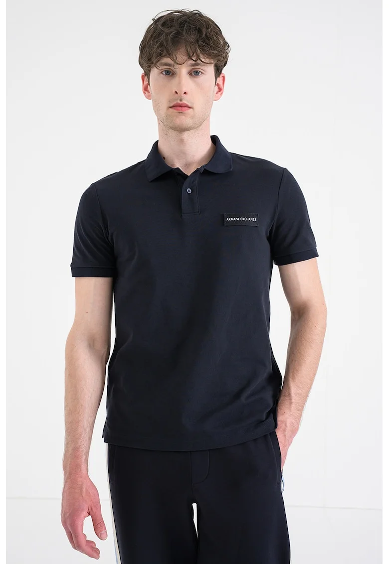 Tricou polo cu placuta logo, Bleumarin