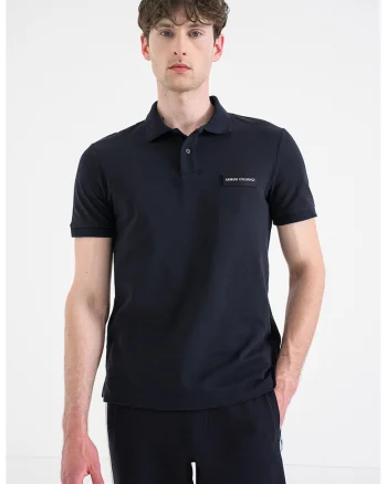 Tricou polo cu placuta logo, Bleumarin