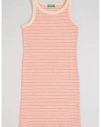 Rochie cambrata si texturata cu decolteu rotund, Roz/Crem