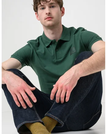 Tricou polo din bumbac Silicon Badge, Verde inchis