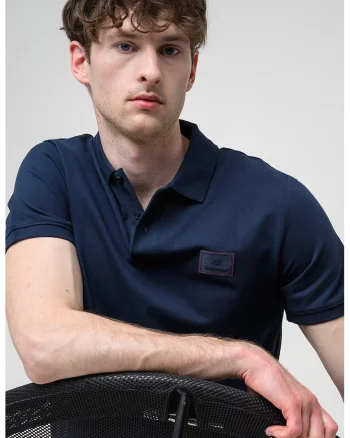 Tricou polo din bumbac Silicon Badge, Bleumarin