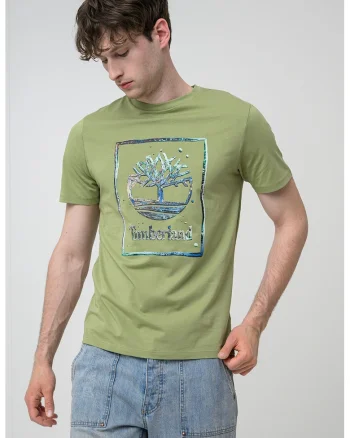 Tricou din bumbac cu imprimeu grafic si logo, Verde deschis
