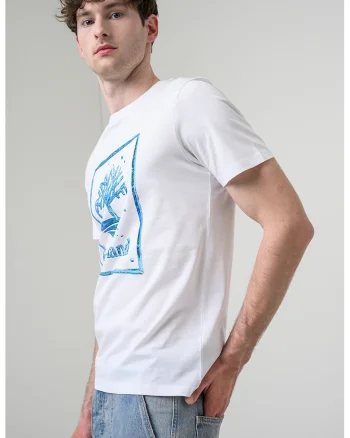 Tricou din bumbac cu imprimeu grafic si logo, Alb