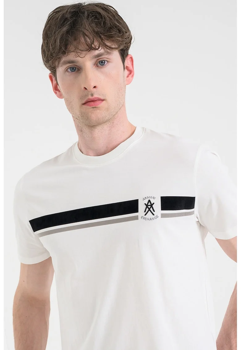 Tricou cu decolteu la baza gatului si logo, Alb murdar