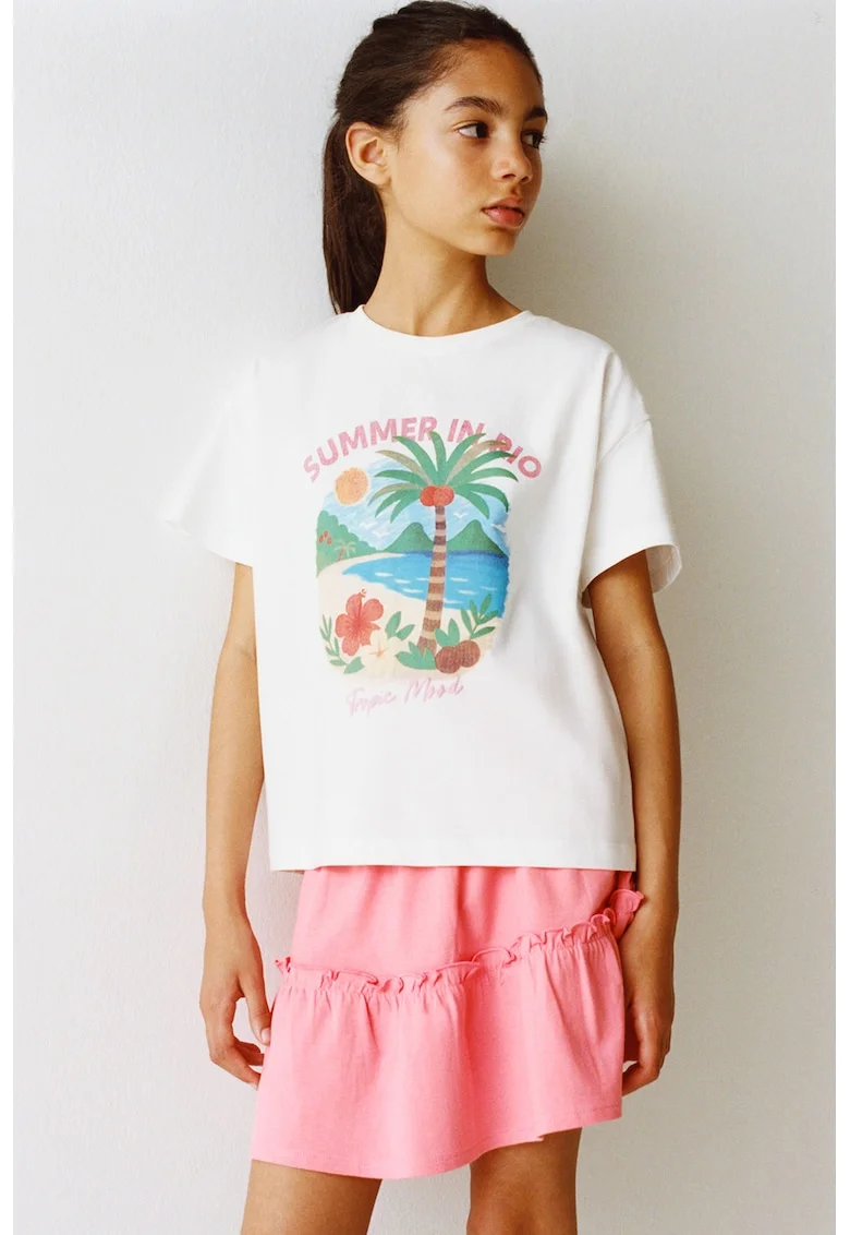Tricou lejer cu model grafic, Alb/Multicolor