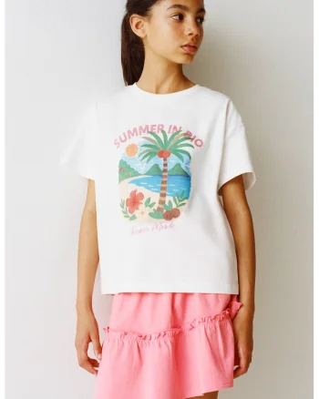 Tricou lejer cu model grafic, Alb/Multicolor