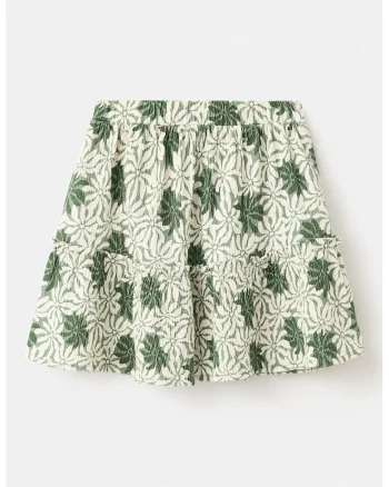Fusta evazata cu model floral, Verde inchis/Alb murdar