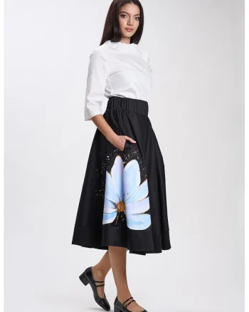 Fusta neagra midi pictata manual Zoralia