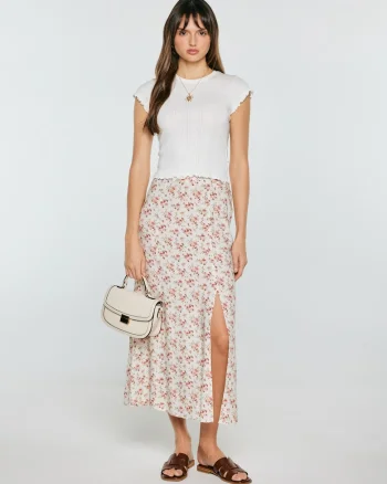 Fusta midi cu imprimeu floral si despicaturi laterale Shimenita 103