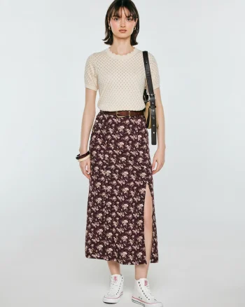 Fusta midi cu imprimeu floral si talie elastica Shimenita 804