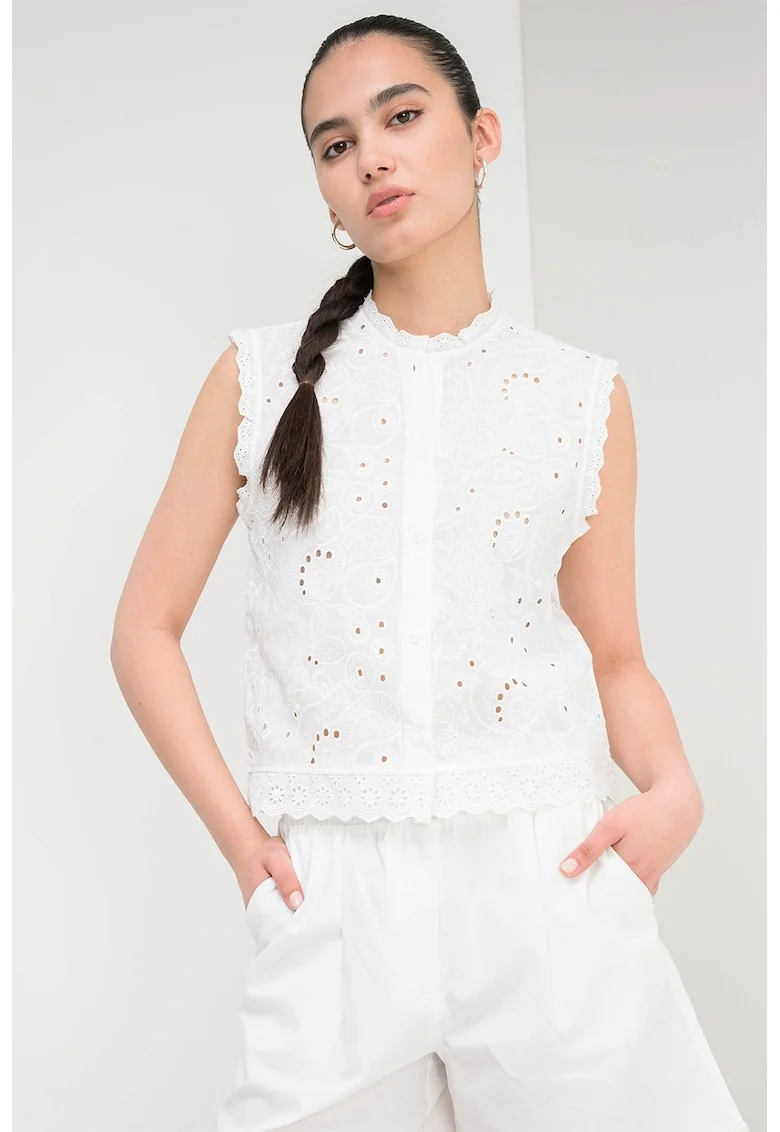 Bluza de bumbac organic cu perforatii Emily, Alb