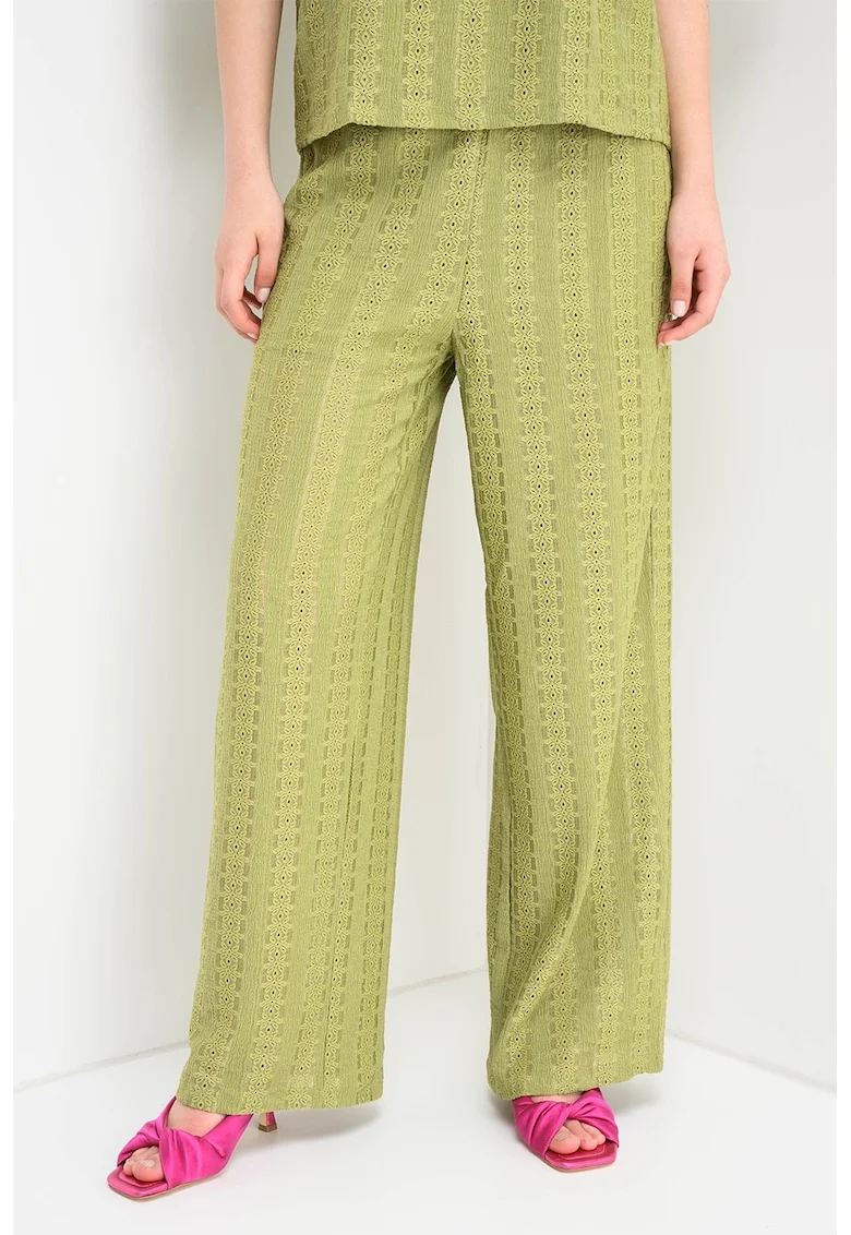 Vero Monda, Pantaloni relaxed fit cu broderie, Verde fistic