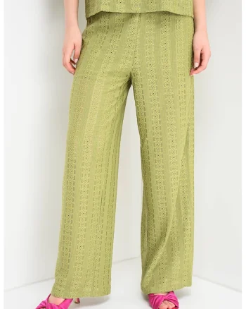Vero Monda, Pantaloni relaxed fit cu broderie, Verde fistic