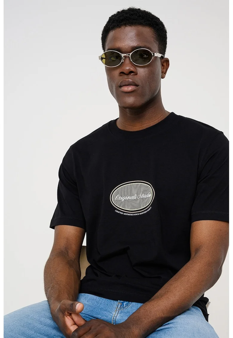Tricou din bumbac organic cu imprimeu, Negru