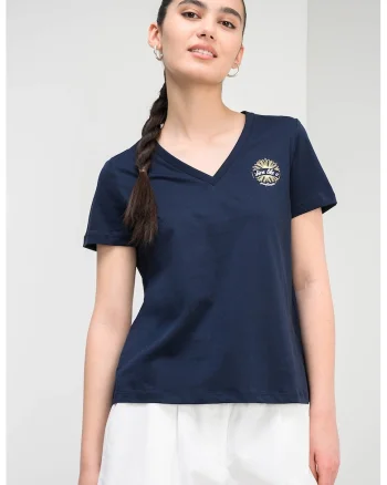 Tricou lejer cu decolteu in V, Bleumarin