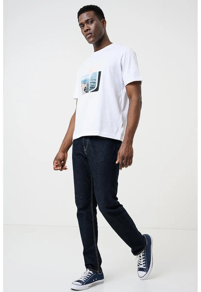 Tricou din amestec de bumbac organic cu imprimeu foto, Alb