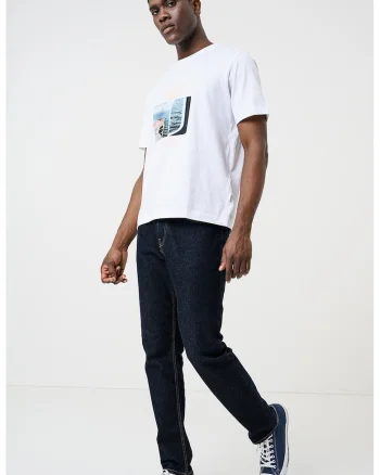 Tricou din amestec de bumbac organic cu imprimeu foto, Alb