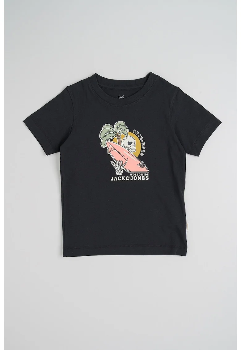 Tricou din bumbac organic cu imprimeu logo, Negru
