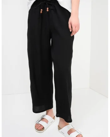Pantaloni vaporosi cu croiala ampla si talie ajustabila, Negru