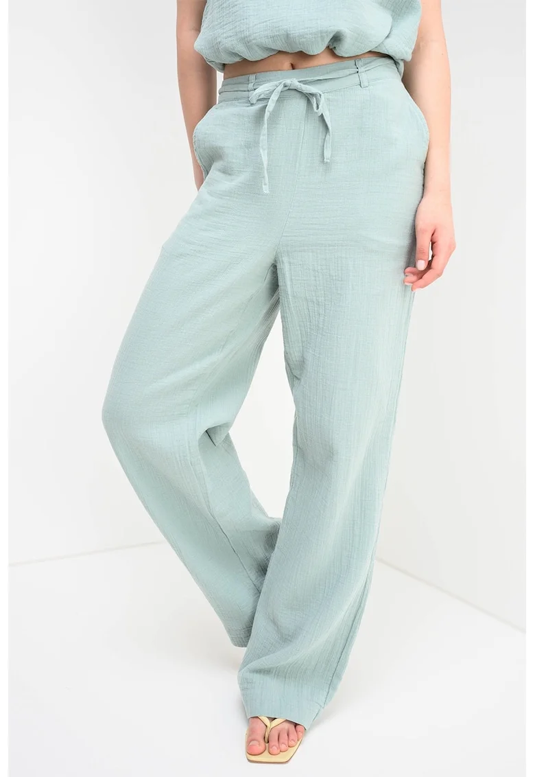 Pantaloni relaxed fit din bumbac organic cu snur de ajustare in talie, Verde pal