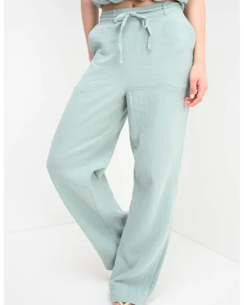 Pantaloni relaxed fit din bumbac organic cu snur de ajustare in talie, Verde pal