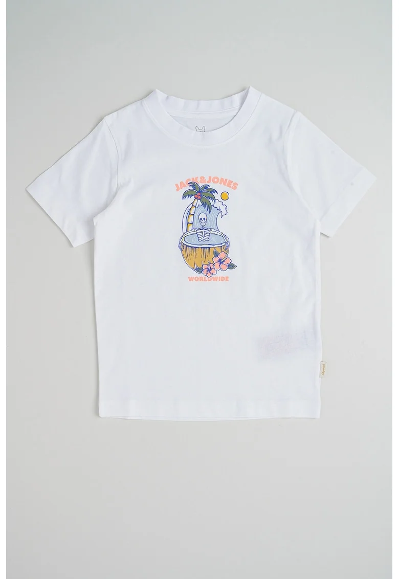 Tricou din bumbac organic cu imprimeu logo, Alb optic