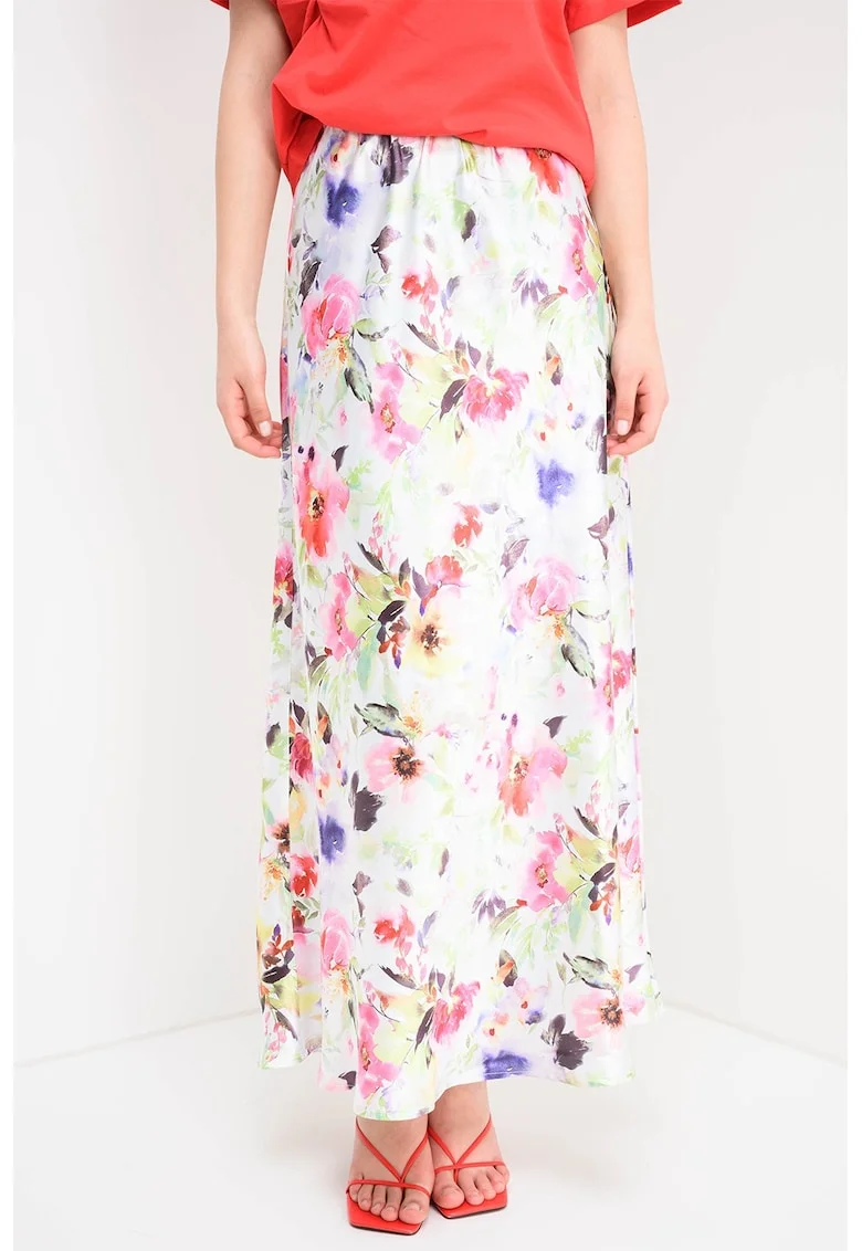 Fusta midi cu model floral, Multicolor