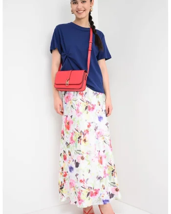 Tricou cu model uni si detaliu drapat, Bleumarin