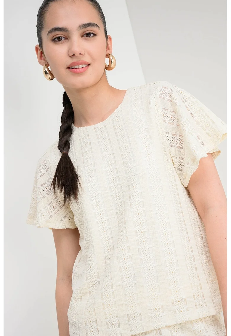 Bluza cu perforatii Cassandra, Crem