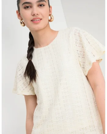 Bluza cu perforatii Cassandra, Crem