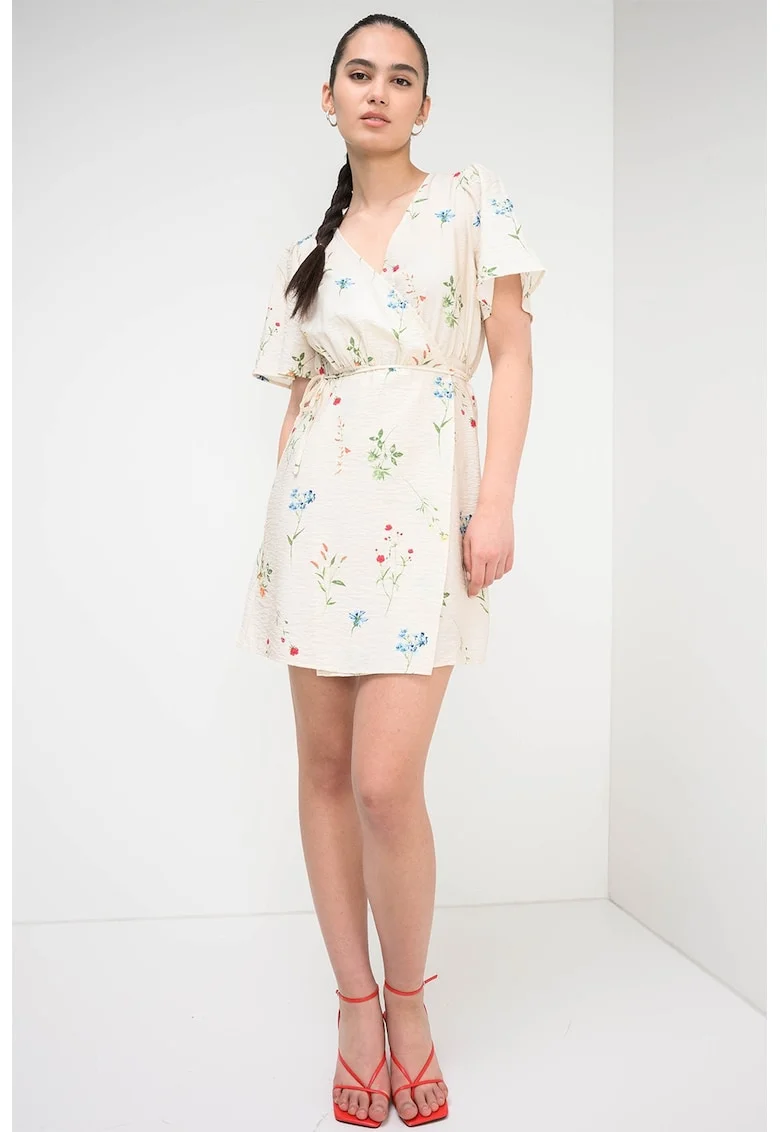 Jack & Jones, Rochie cu croiala petrecuta si imprimeu Josie, Verde/Crem
