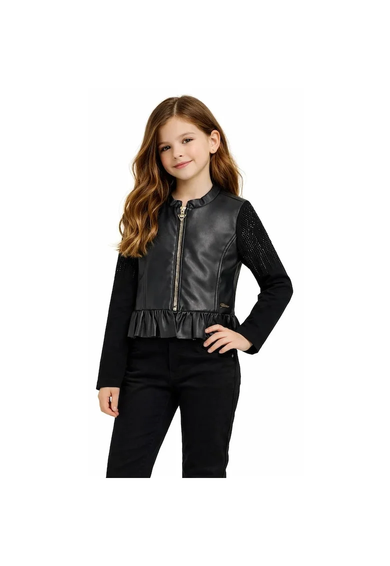 Geaca fete din imitatie de piele stil biker  J5RL12 Negru, Negru