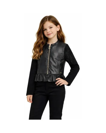 Geaca fete din imitatie de piele stil biker  J5RL12 Negru, Negru