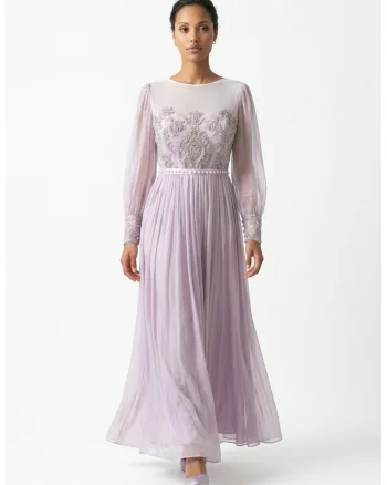 Rochie din matase si dantela Vera, Roz prafuit